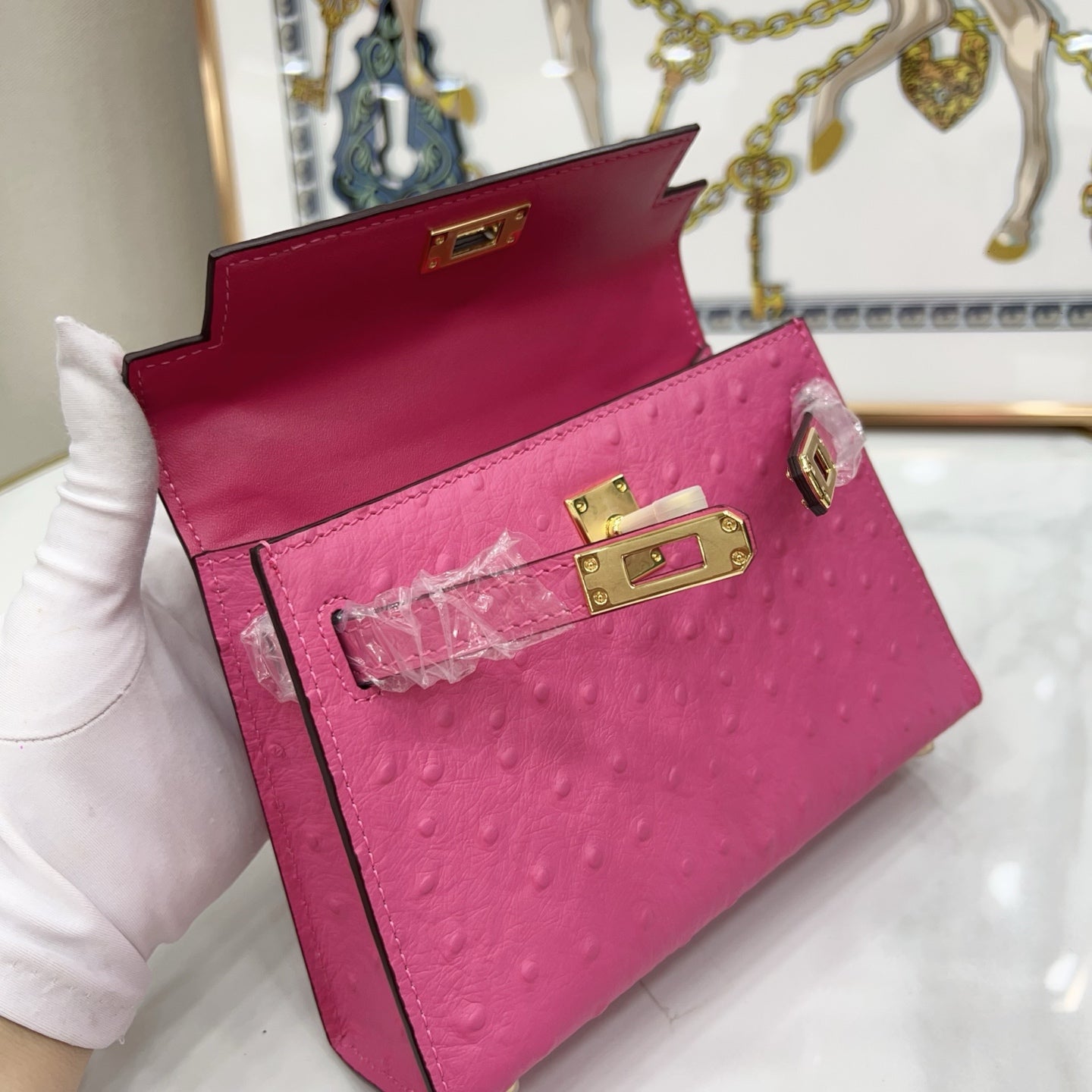 Mini Kelly II 19cm Sellier Violine Ostrich Gold Hardware Premium Women Shoulder Bag