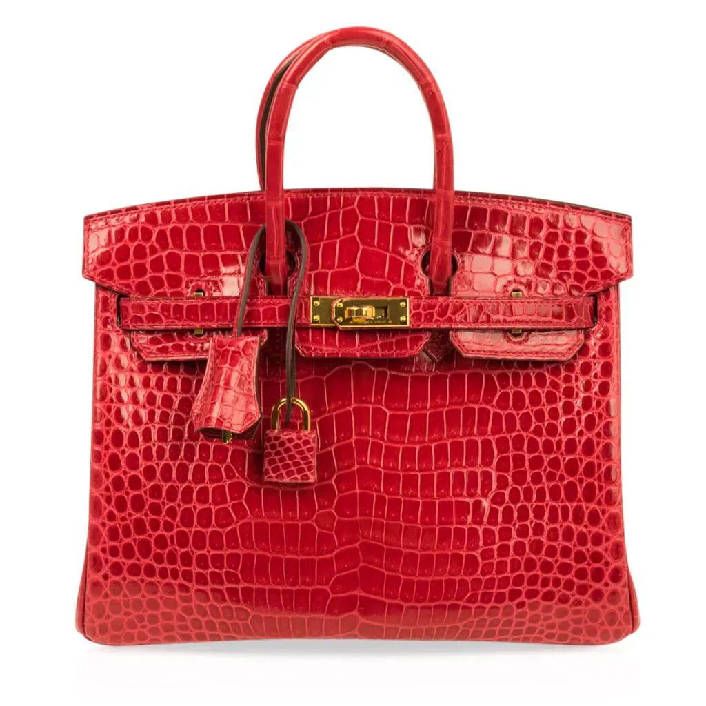 👜Birkin 25 Bag Red Braise Porosus Crocodile Gold Hardware Lipstick Red