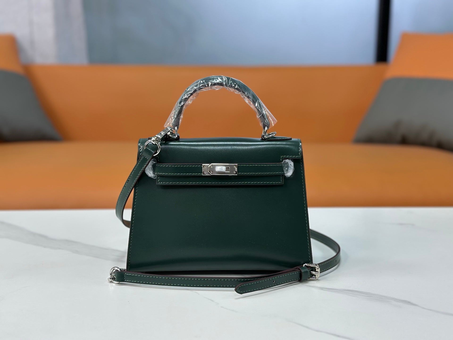 Kelly Sellier 19cm & 22cm & 25cm Vert Fonce Box Calf Leather Gold Hardware & Palladium Hardware Women Handbag