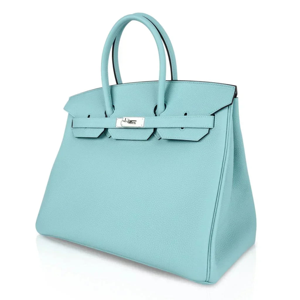 👜Birkin 35 Bag Fresh Blue Atoll Togo Palladium Hardware