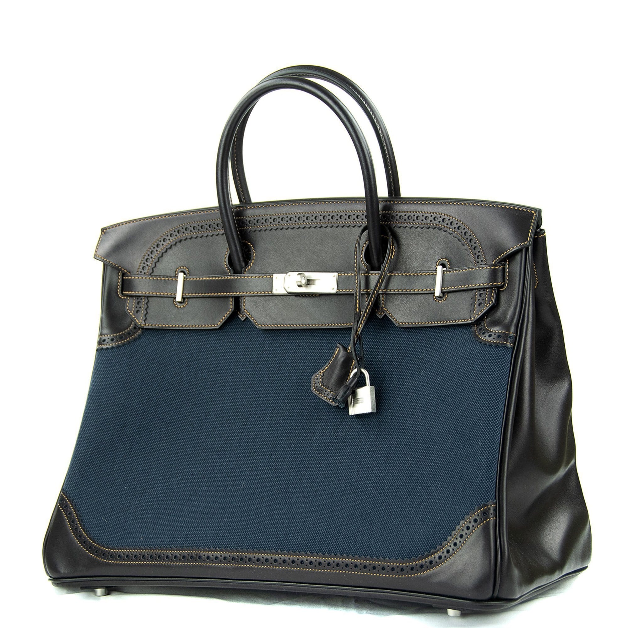 👜Birkin 40 Ghillies Denim Fonce Toile / Black Evercalf Bag Limited Edition