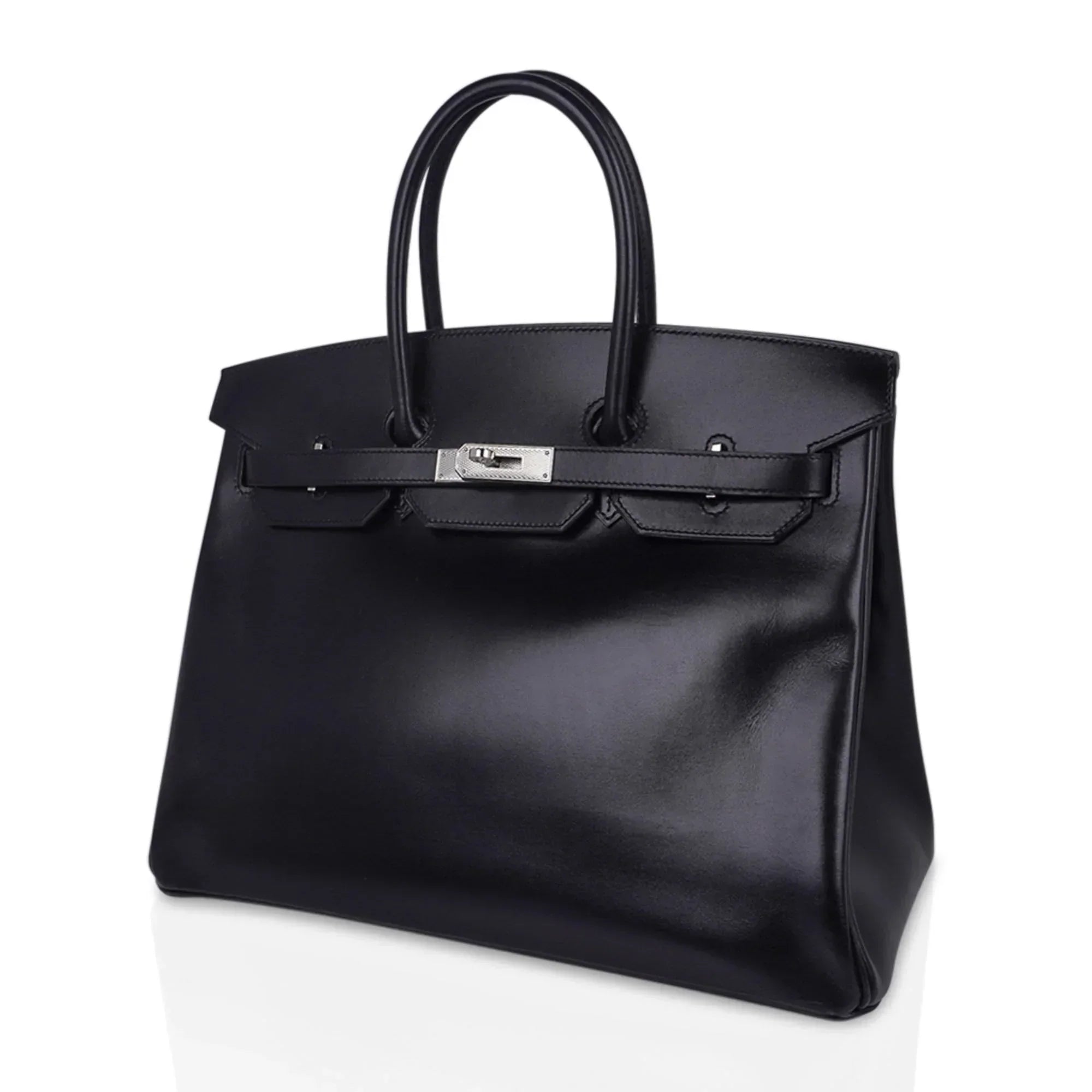 👜Birkin 35 Bag Black Box Palladium Guilloche Hardware