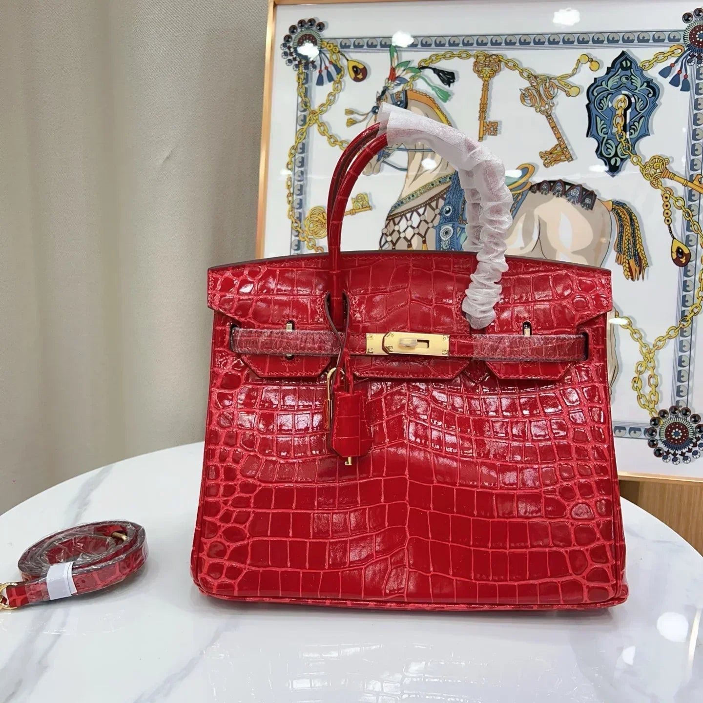 👜Birkin 30 Rouge Matte Alligator Gold Hardware