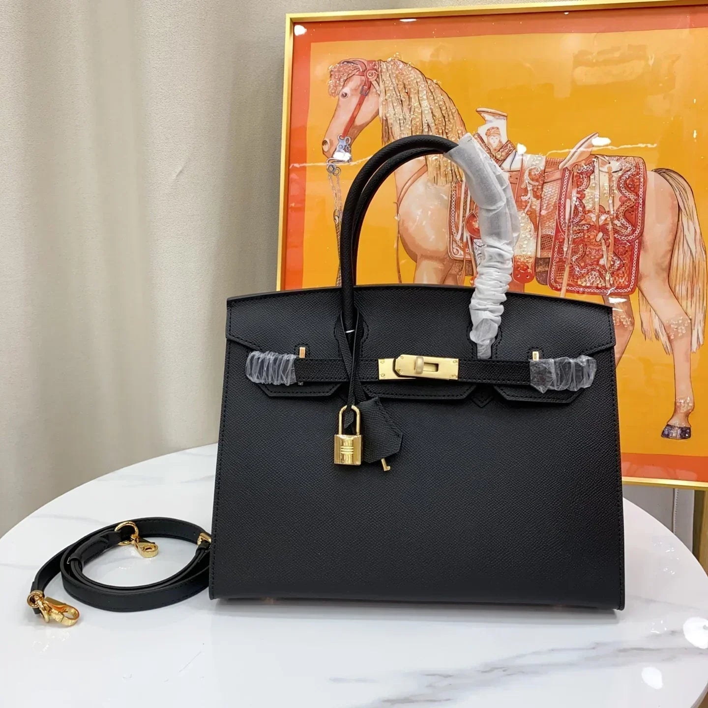 👜Birkin Sellier 25 Black Epsom Leather Gold Hardware