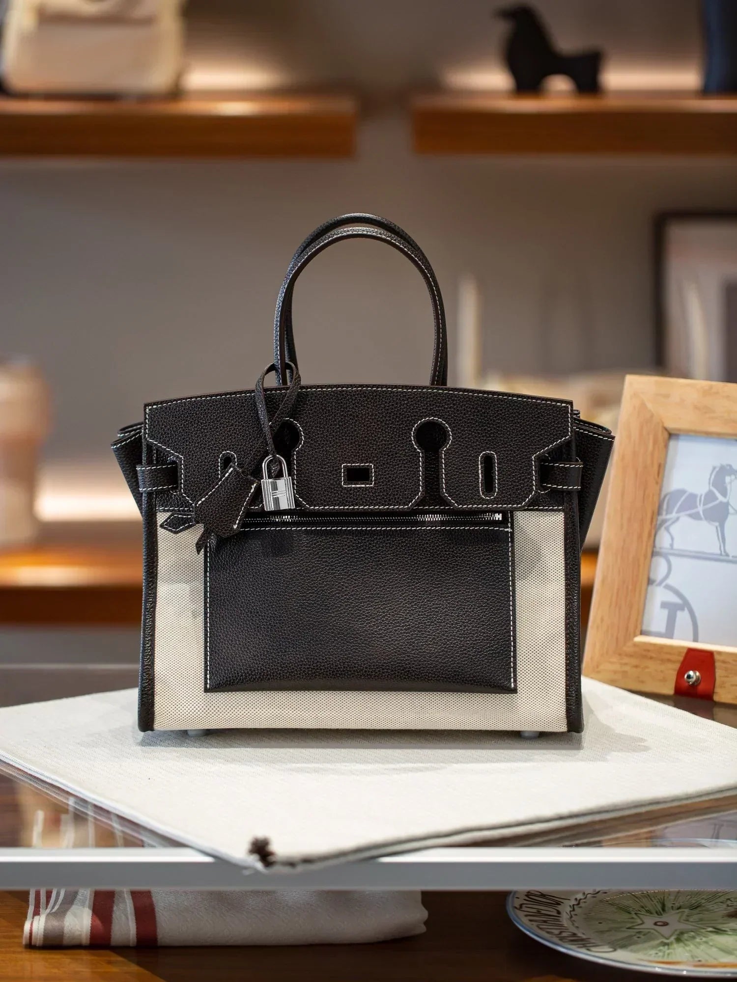 👜Birkin 35 A L'Envers Black-Ecru Toile H Canvas and Black Volupto Palladium Hardware