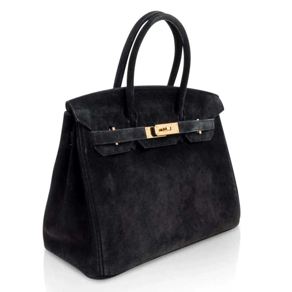 👜Birkin 30 Bag Doblis (Suede) Black Gold Hardware