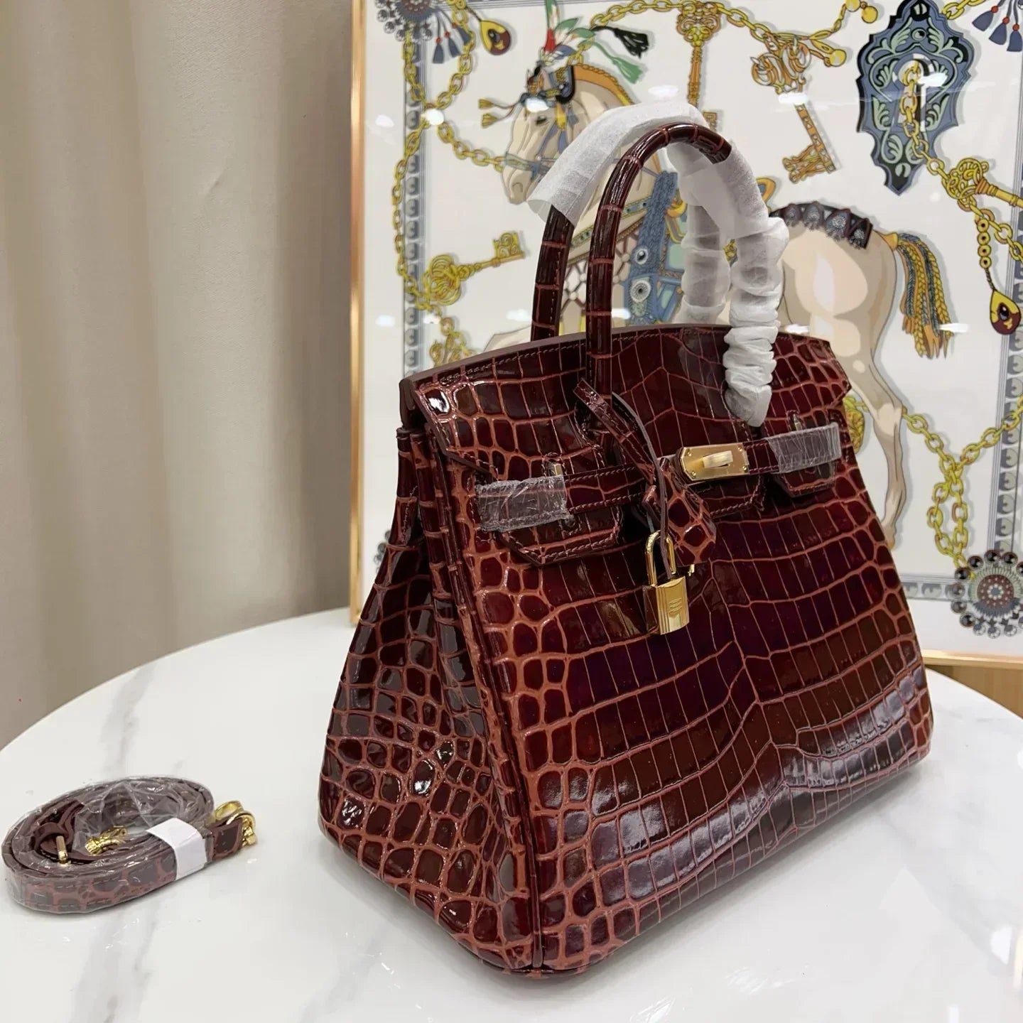👜Birkin Bordeaux Shiny Porosus Crocodile Gold Hardware