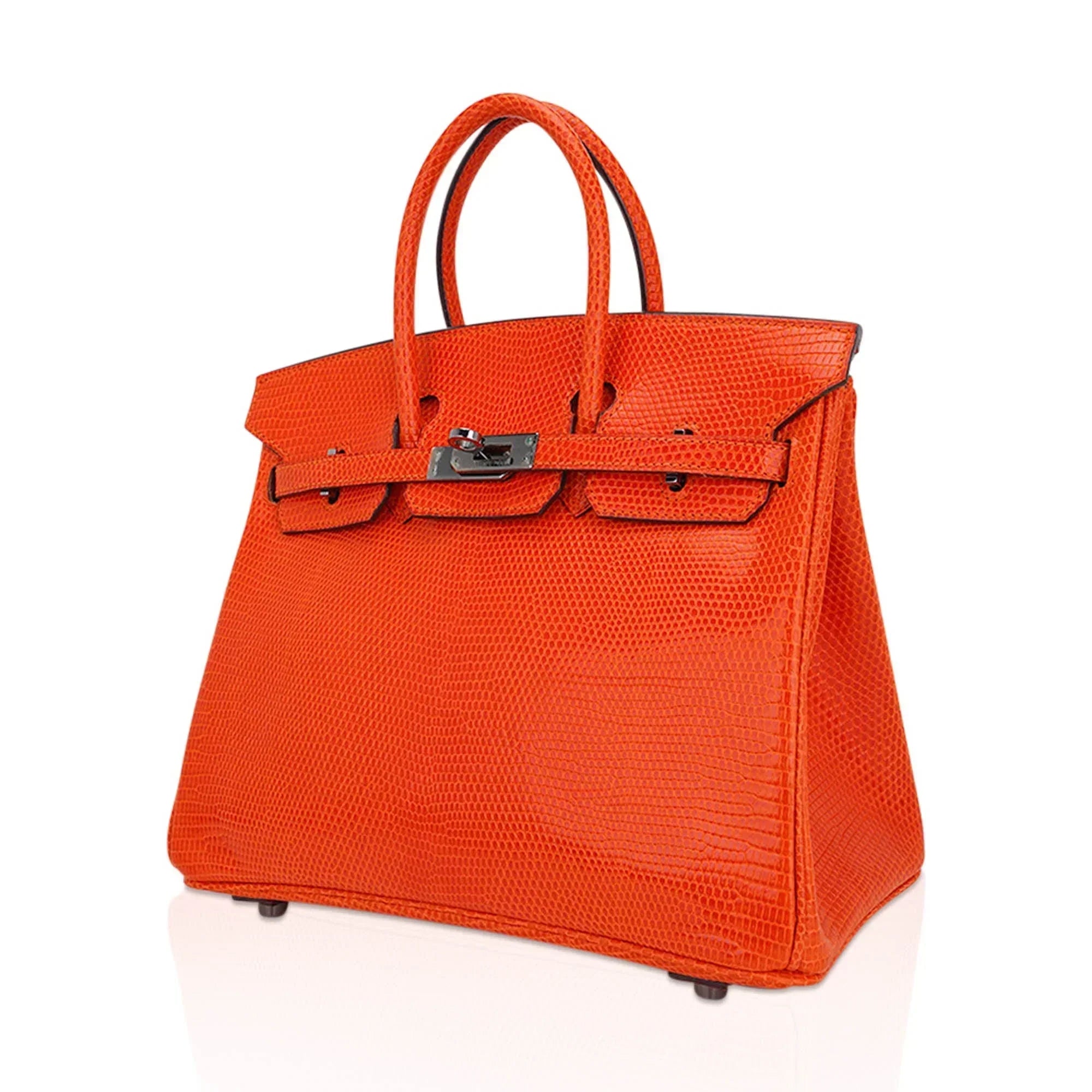 👜Birkin 25 Bag Orange Tangerine Lizard with Ruthenium Hardware