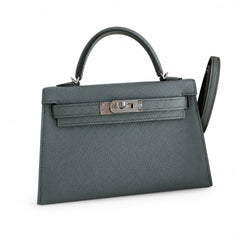 Fully hand-sewn👉Second generation Mini Kelly 19cm imported Epsom leather almond green silver buckle