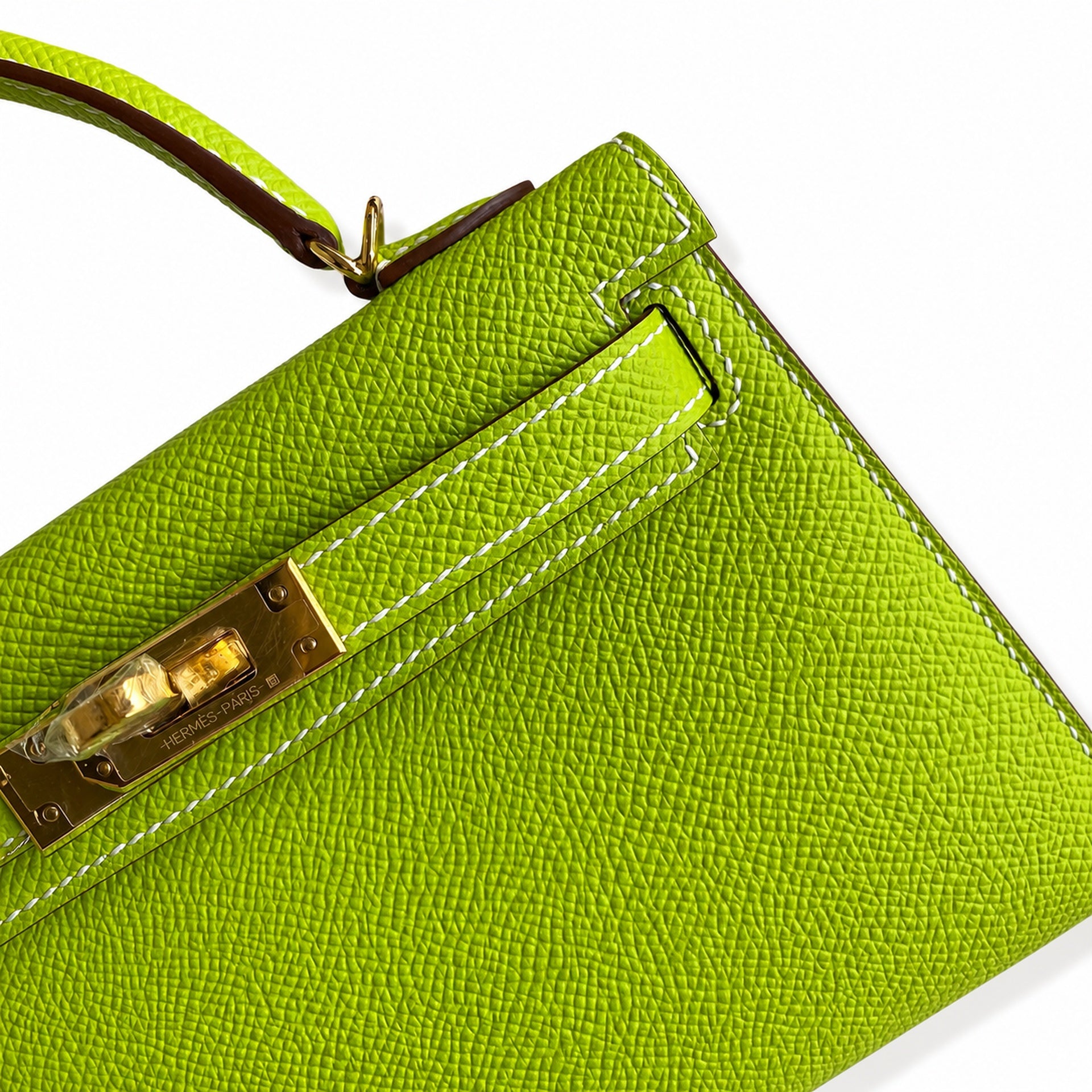 Fully hand-sewn👉Second generation Mini Kelly 19cm imported Epsom leather candy green gold and silver buckle