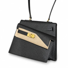 Kelly double-sided Desordre Epsom original palm print leather ck89 black Noir gold buckle GHW top hand sewing