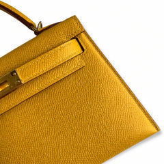 Fully hand-sewn👉Second generation Mini Kelly 19cm imported Epsom leather amber yellow gold buckle