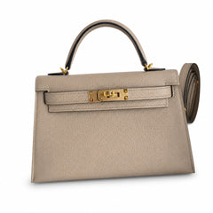 Fully hand-sewn👉Second generation Mini Kelly 19cm imported Epsom leather turtle dove gray gold buckle