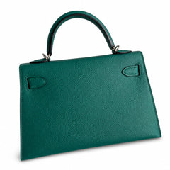 Fully hand-sewn👉Second generation Mini Kelly 19cm imported Epsom leather malachite green silver buckle