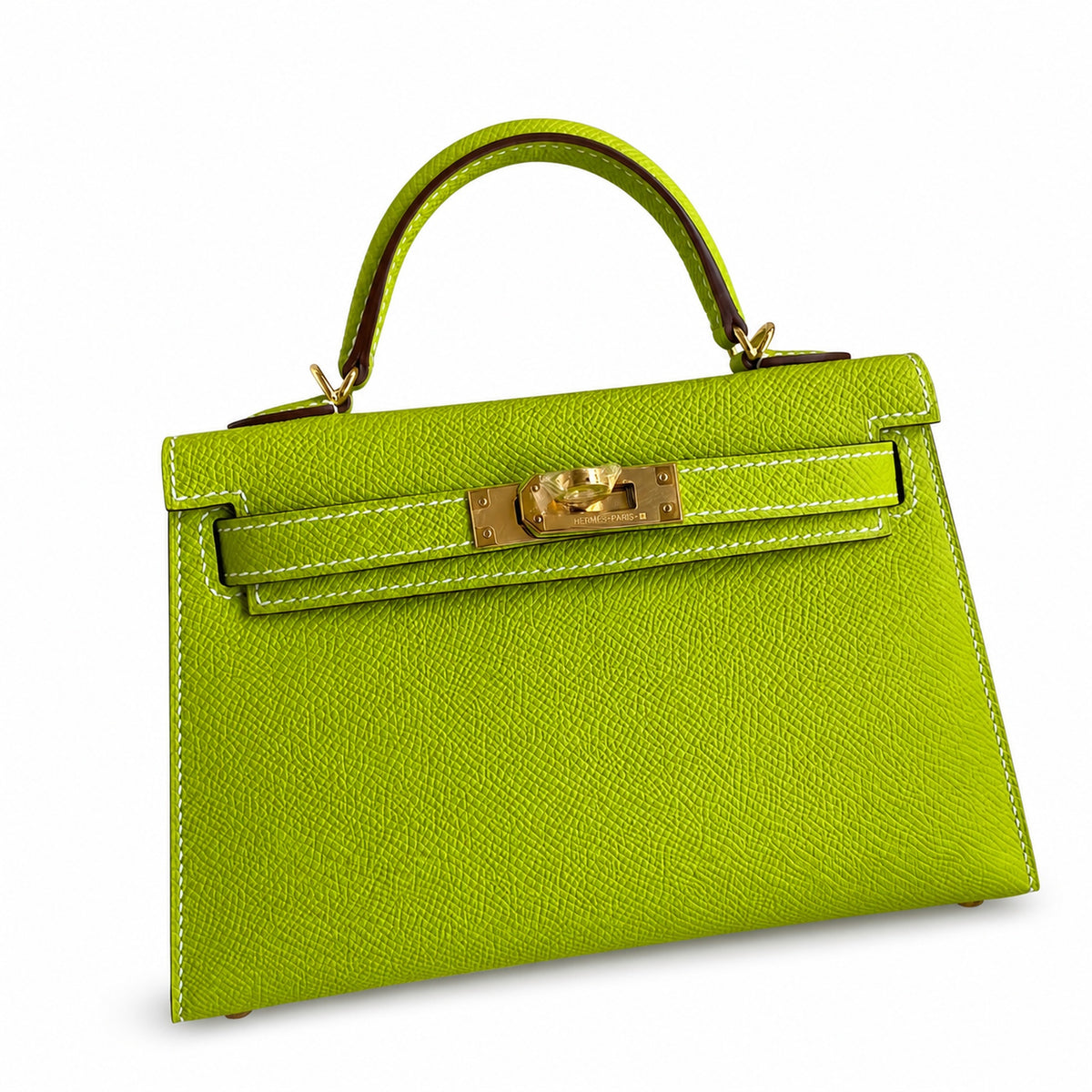 Fully hand-sewn👉Second generation Mini Kelly 19cm imported Epsom leather candy green gold and silver buckle