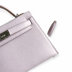 Ready stock: Fully hand-stitched 👉Second generation Mini Kelly 19cm imported Epsom leather dreamy pink and purple silver buckle