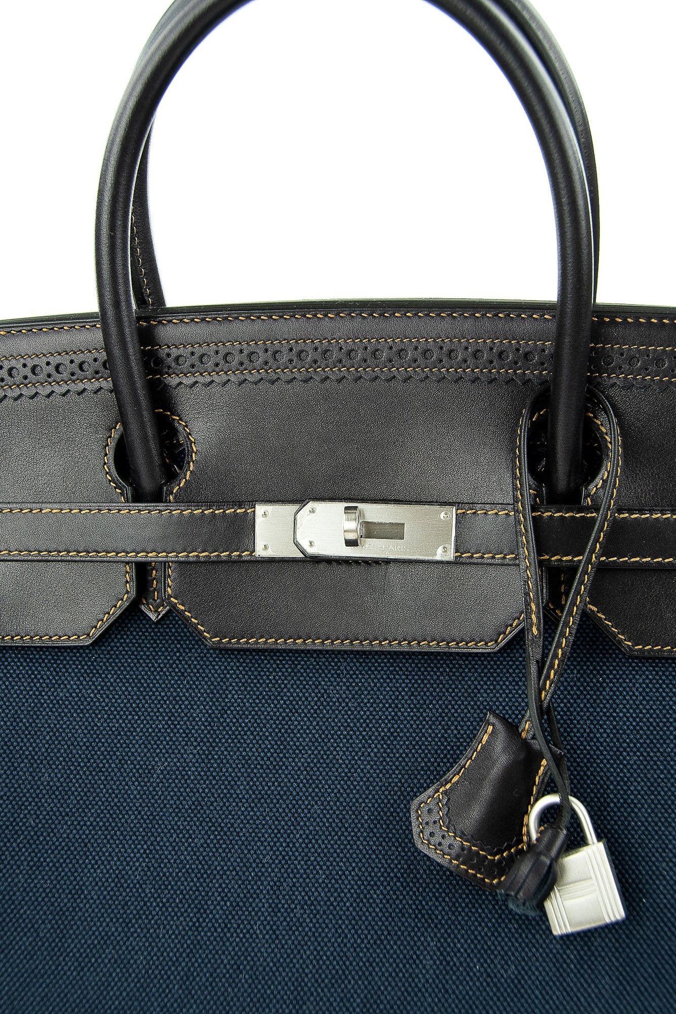 👜Birkin 40 Ghillies Denim Fonce Toile / Black Evercalf Bag Limited Edition