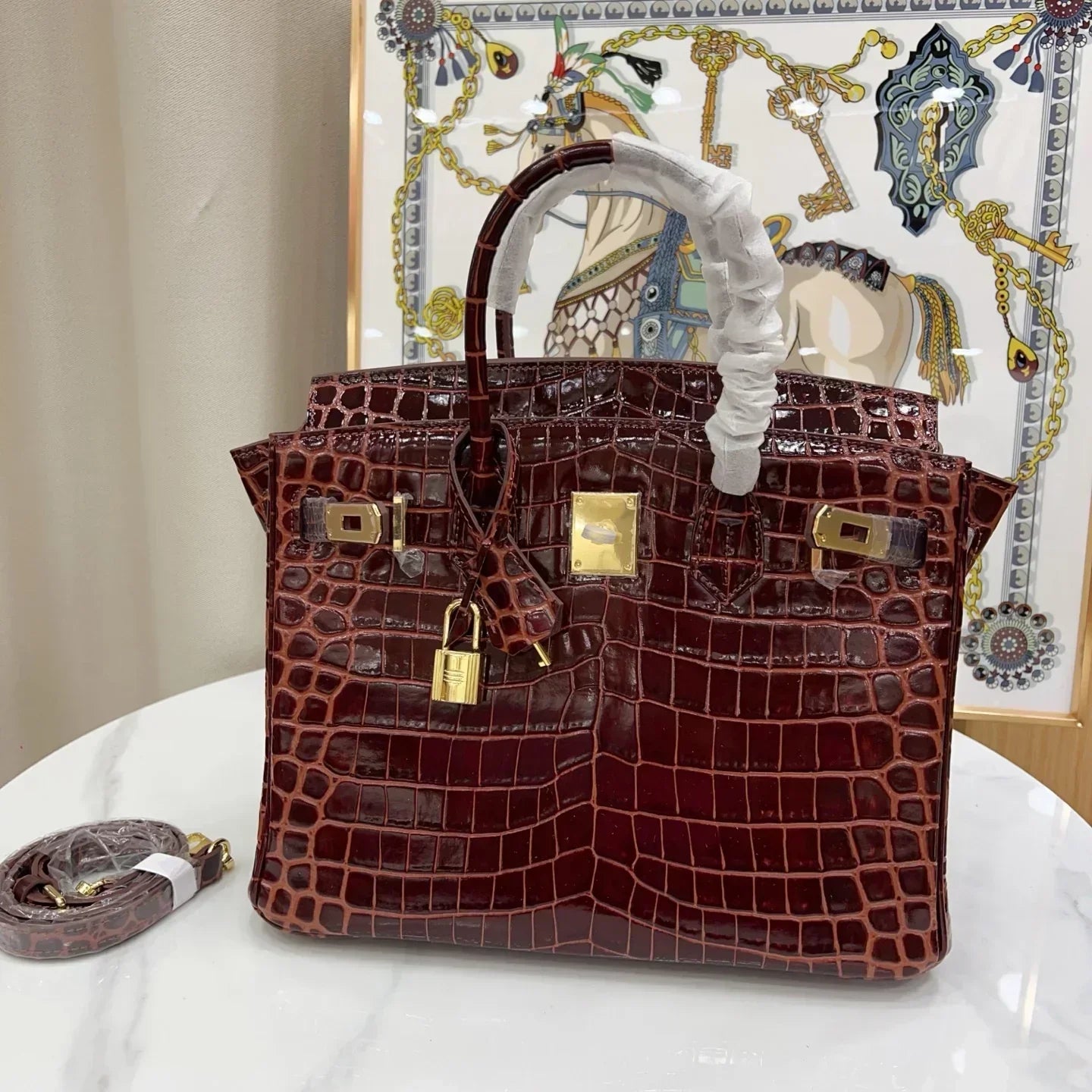 👜Birkin Bordeaux Shiny Porosus Crocodile Gold Hardware