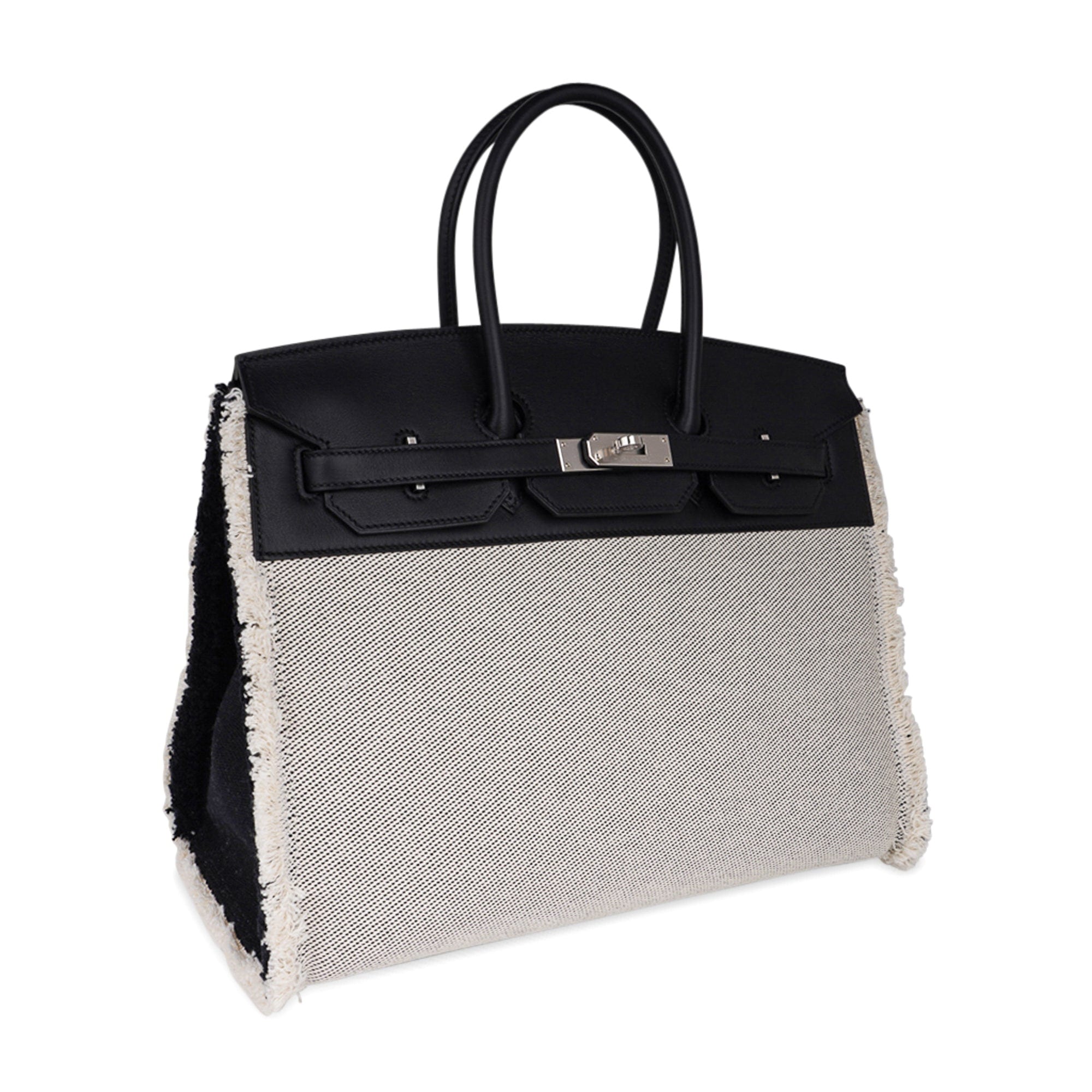 👜Birkin Fray Fray 35 Bag Black Swift Leather / Toile Limited Edition
