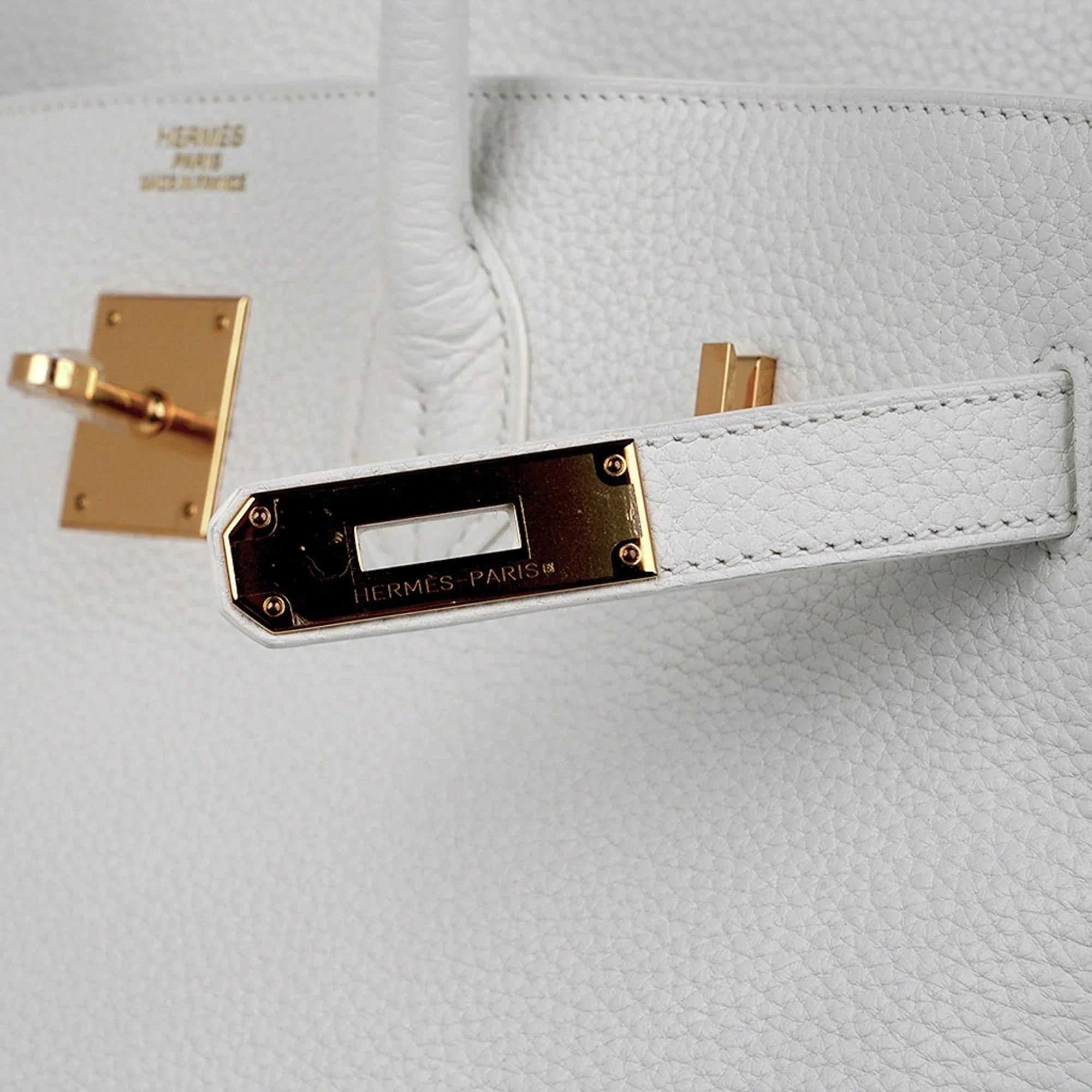 👜Birkin 35 Bag White Gold Hardware Clemence Leather New