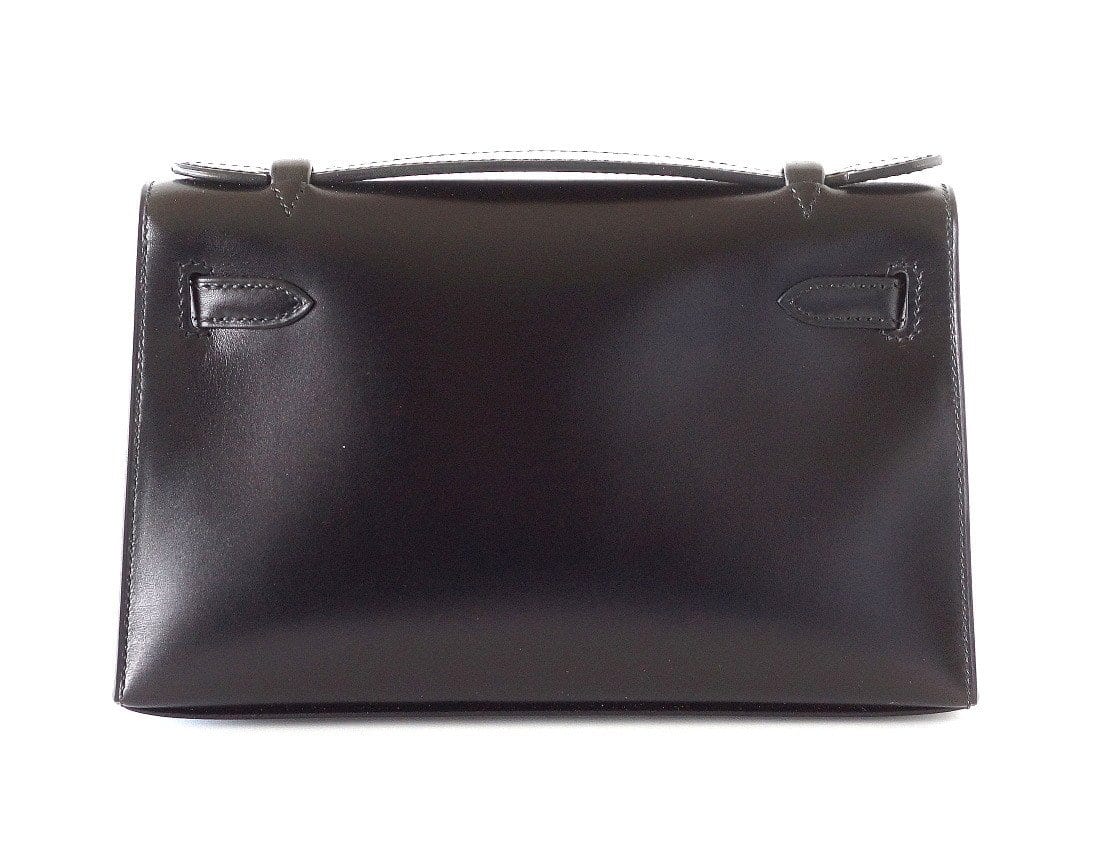 👜Kelly Pochette Clutch Bag Limited Edition So Black Box Leather Very Rare