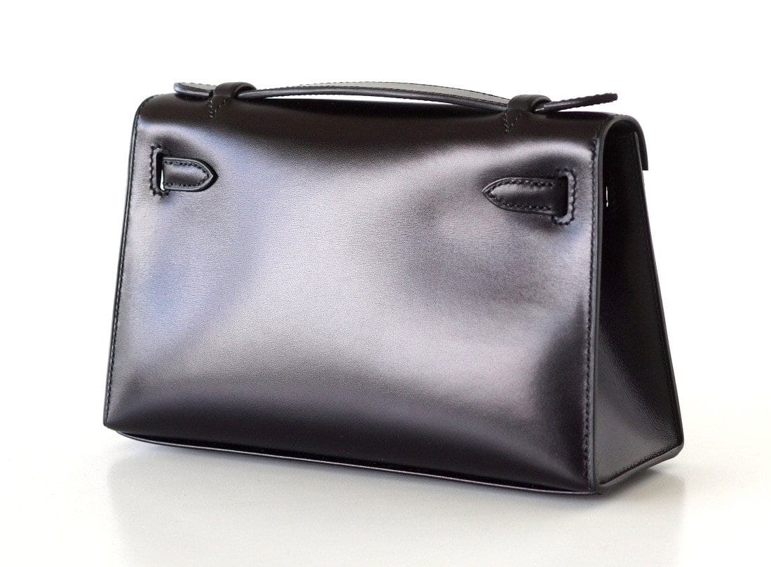 👜Kelly Pochette Clutch Bag Limited Edition So Black Box Leather Very Rare