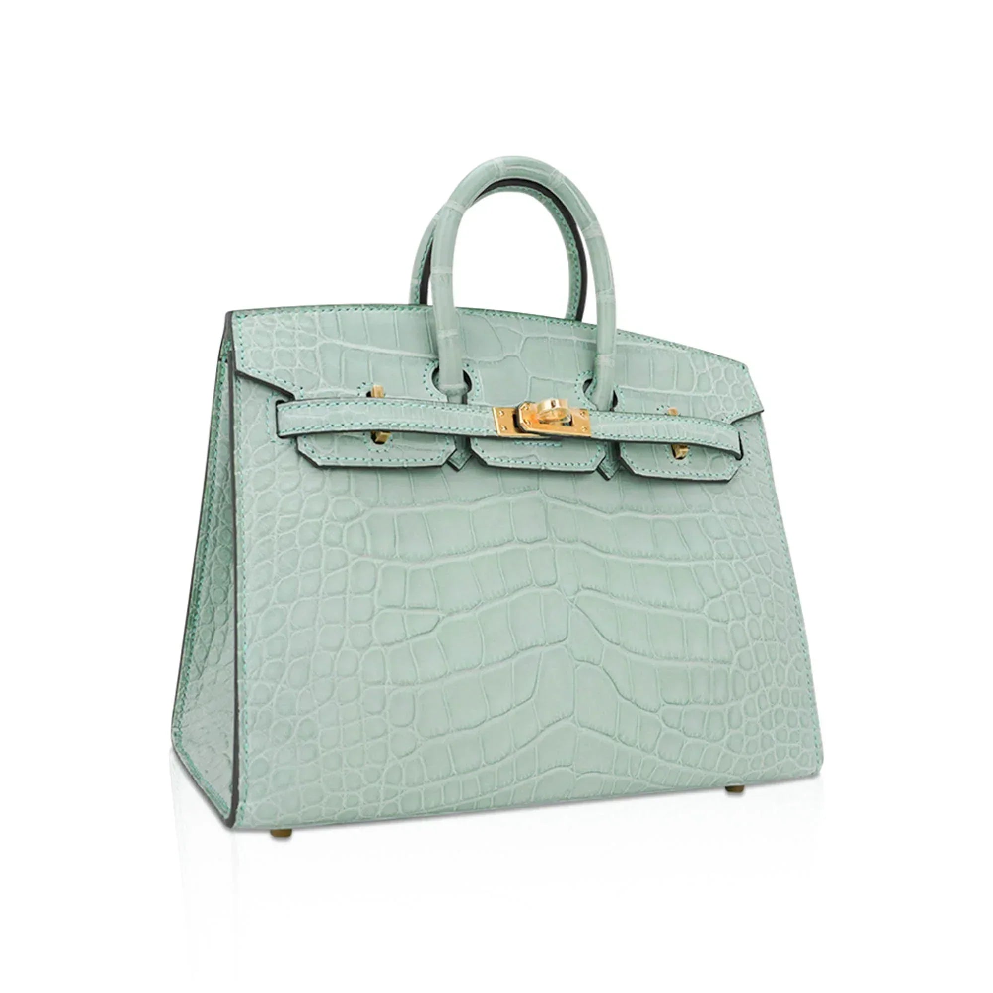 👜Limited Edition Birkin 20 Sellier Bag Vert D’Eau Matte Alligator with Gold Hardware
