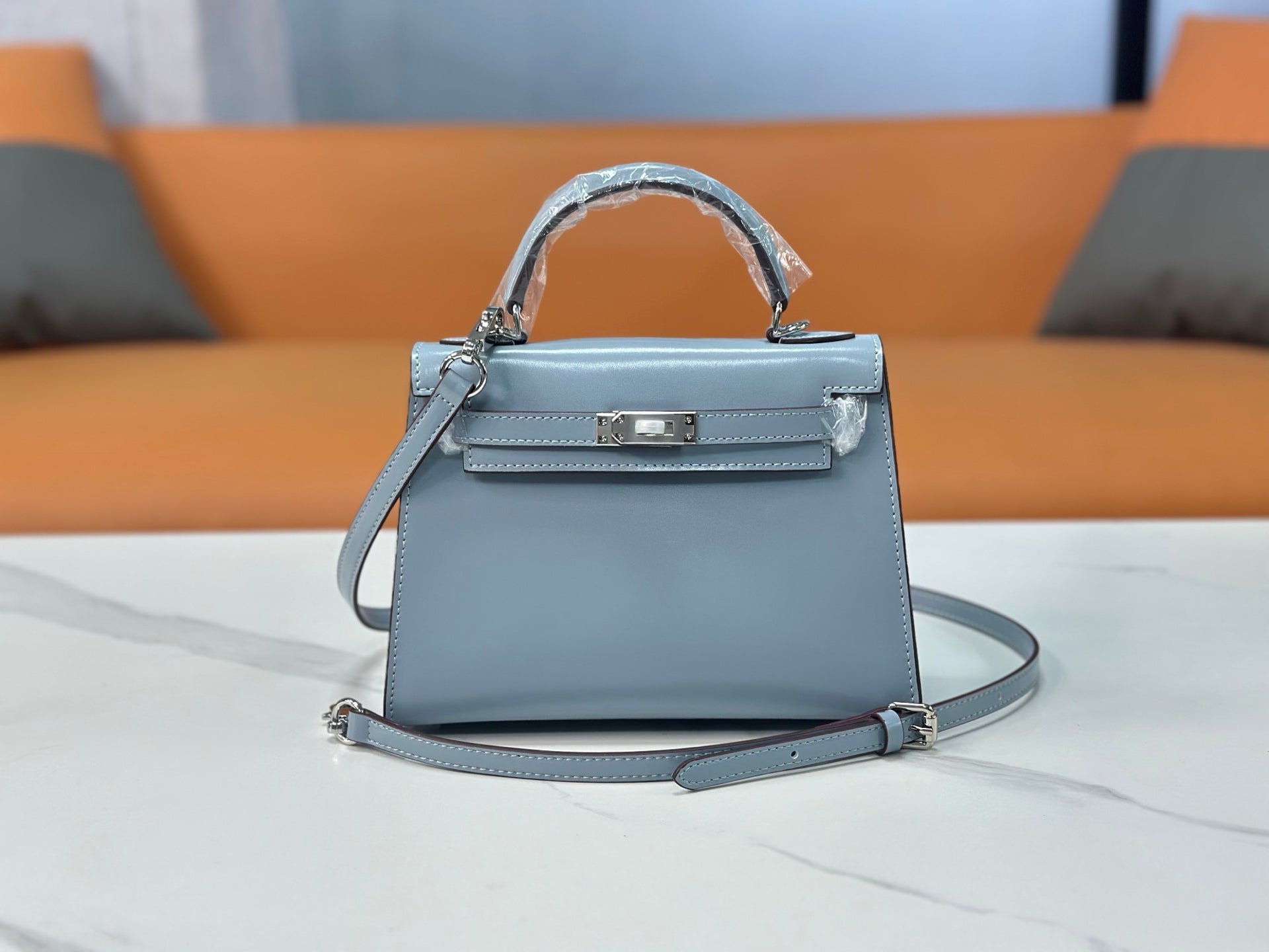 Kelly Sellier 19cm & 22cm & 25cm Bleu Lin Box Calf Leather Gold Hardware & Palladium Hardware Women Handbag