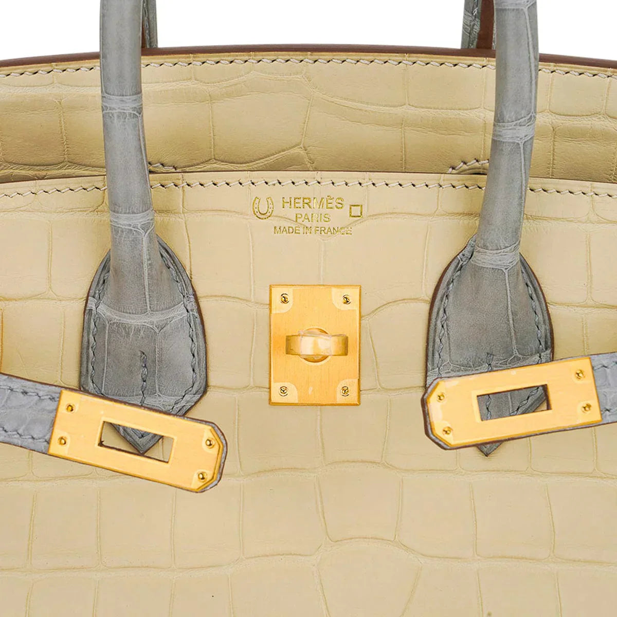 👜Special Order HSS Birkin 25 Bag in Matte Alligator Vanille and Gris Pearl Alligator with Brushed Gold Hardware