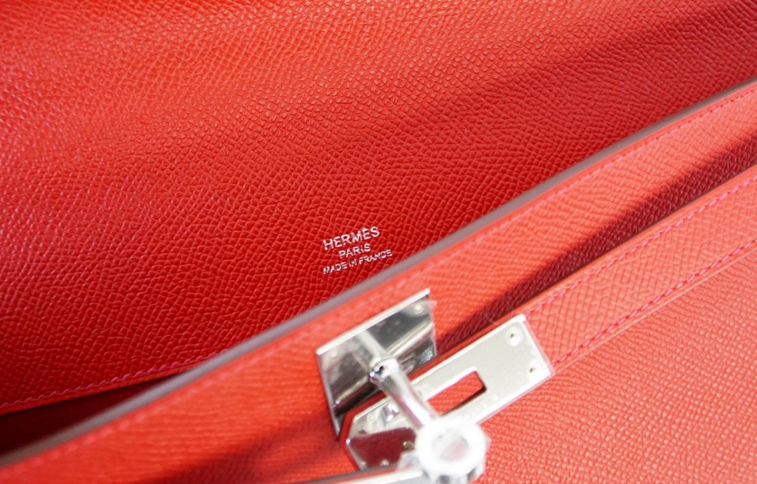 👜Kelly Cut Bag Clutch Rouge Casaque Epsom Palladium