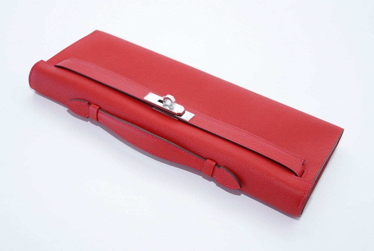 👜Kelly Cut Bag Clutch Rouge Casaque Epsom Palladium