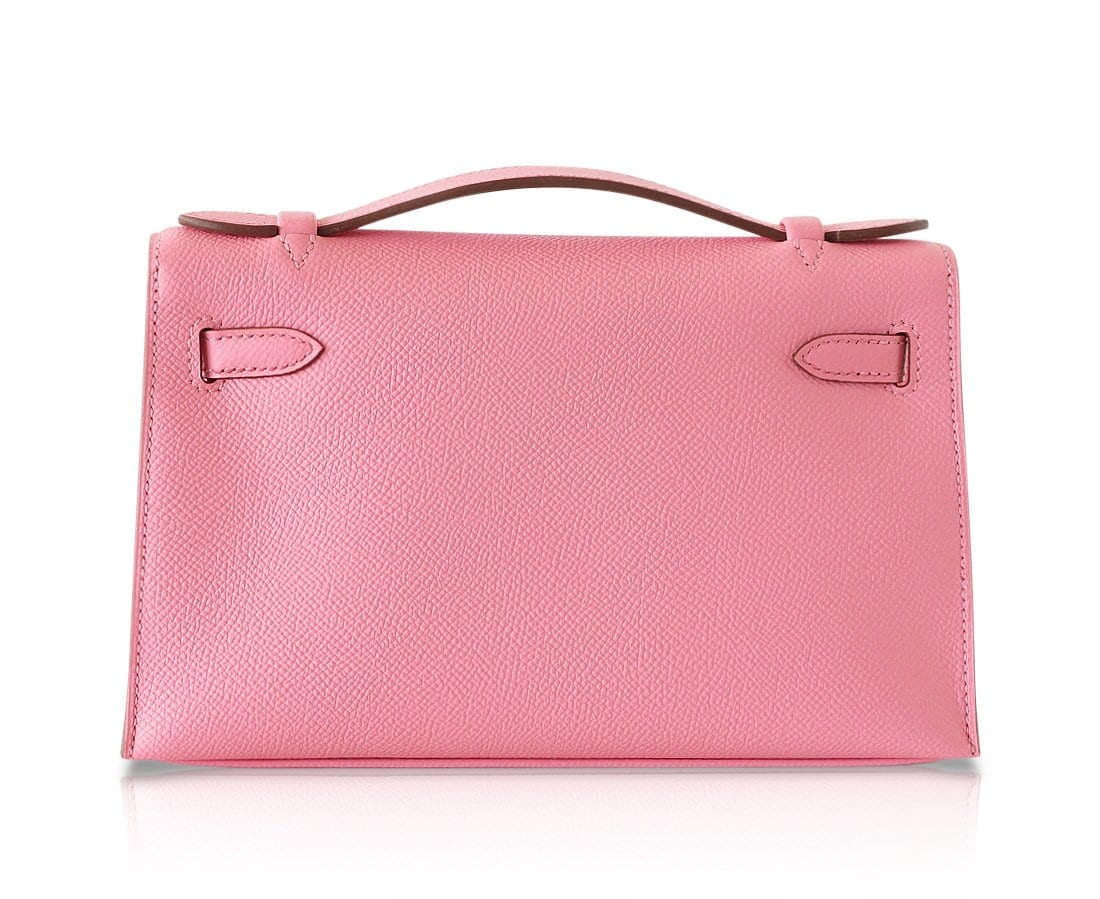 👜Kelly Pochette Clutch Bag Rose Confetti Pink Epsom Palladium