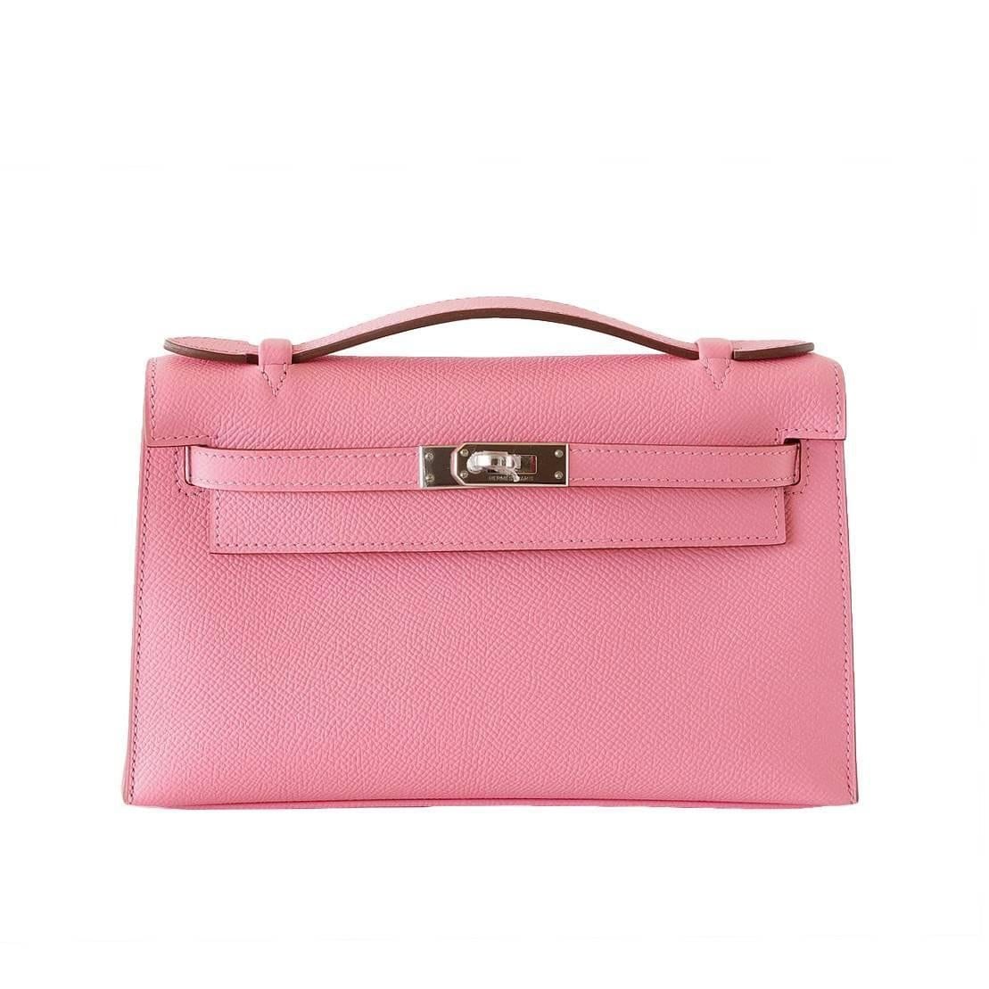 👜Kelly Pochette Clutch Bag Rose Confetti Pink Epsom Palladium