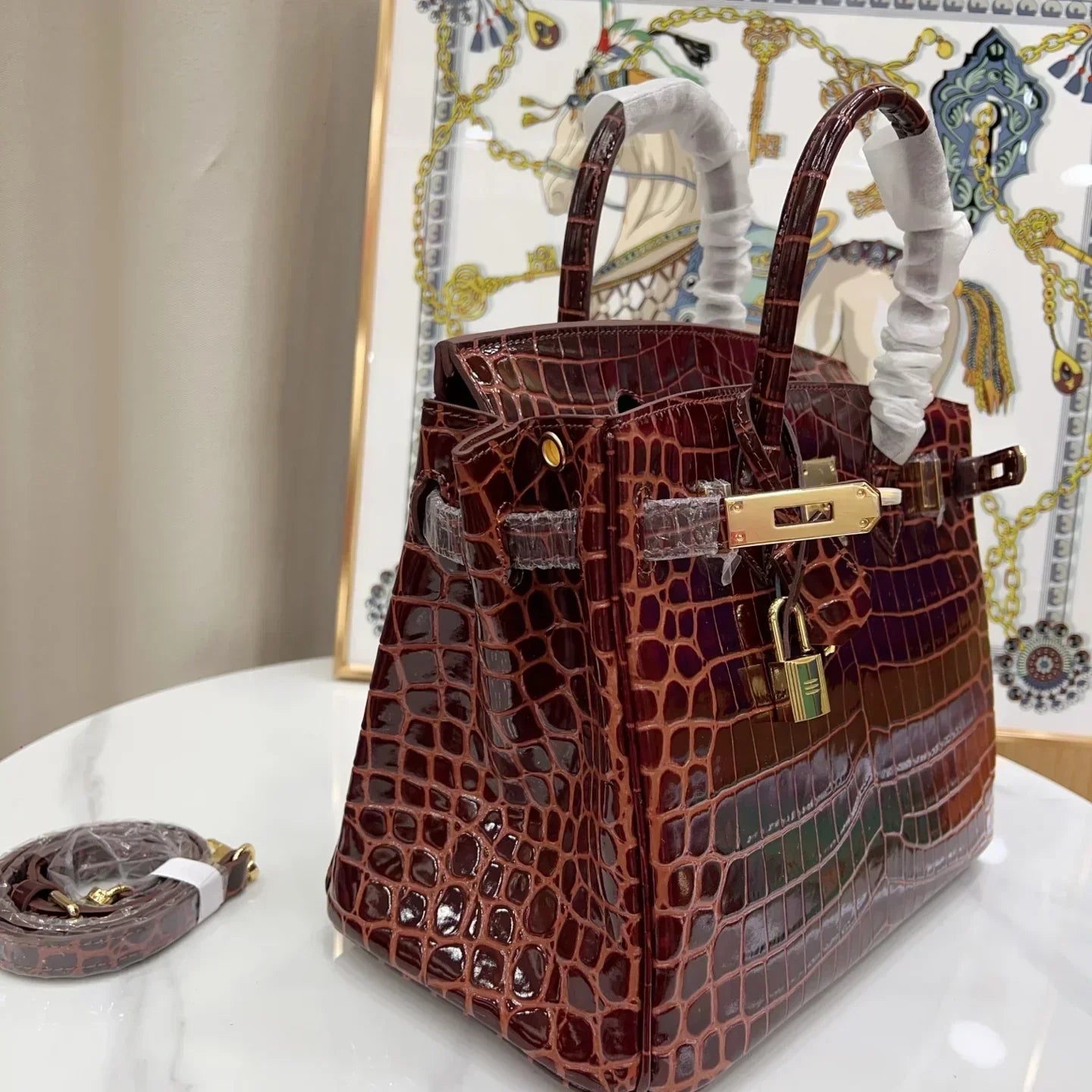👜Birkin Bordeaux Shiny Porosus Crocodile Gold Hardware