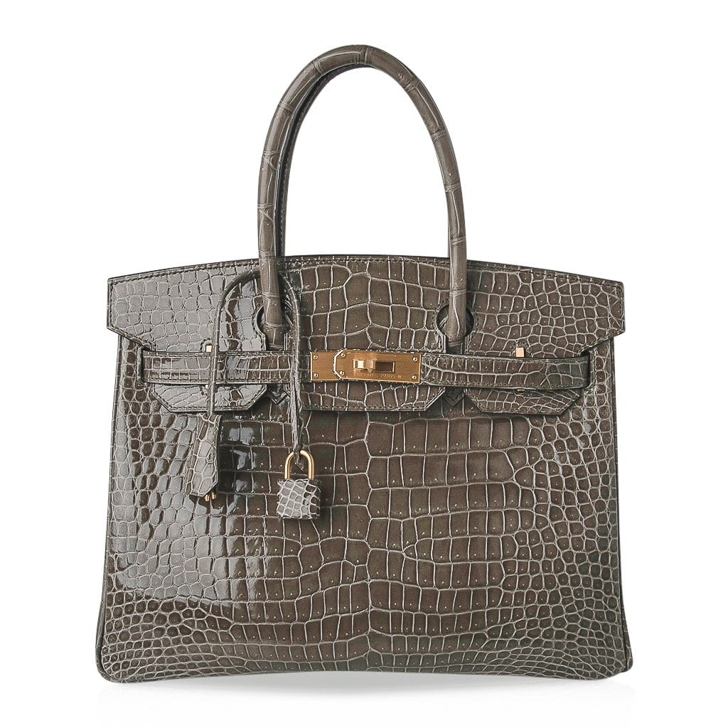 👜Birkin HSS 30 Bag Gris Tourterelle / Blue Sapphire Porosus Crocodile Limited Edition