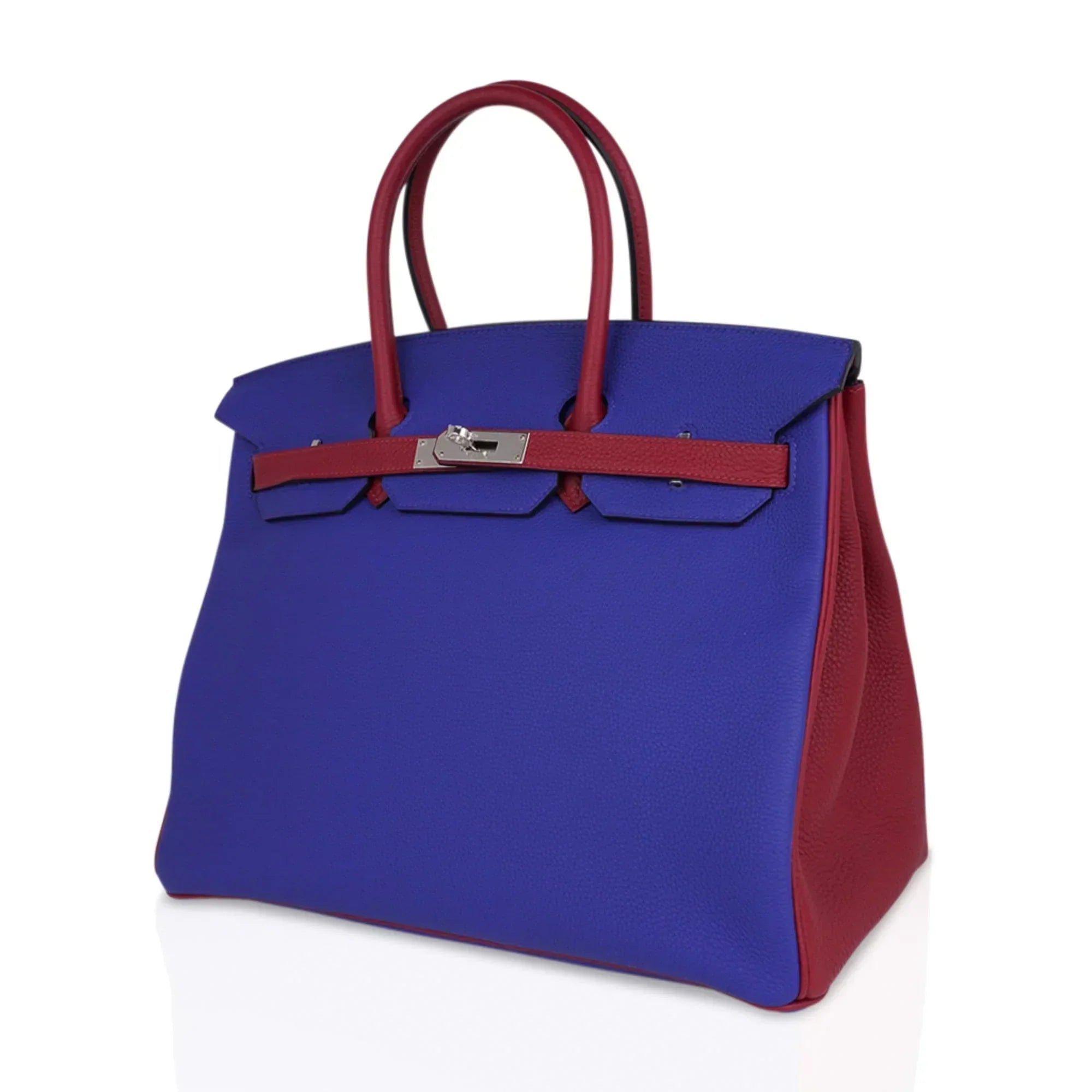 👜Special Order HSS Birkin 35 Bag Blue Electric & Rouge Granat Togo Leather with Palladium Hardware