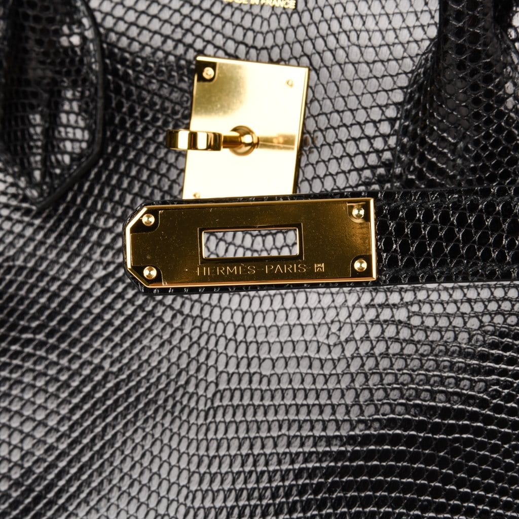 👜Birkin 30 Bag Jet Black Lizard Gold Hardware