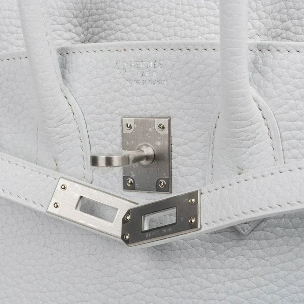 👜Birkin 25 Bag HSS White Clemence Trench Interior Brushed Palladium Hardware