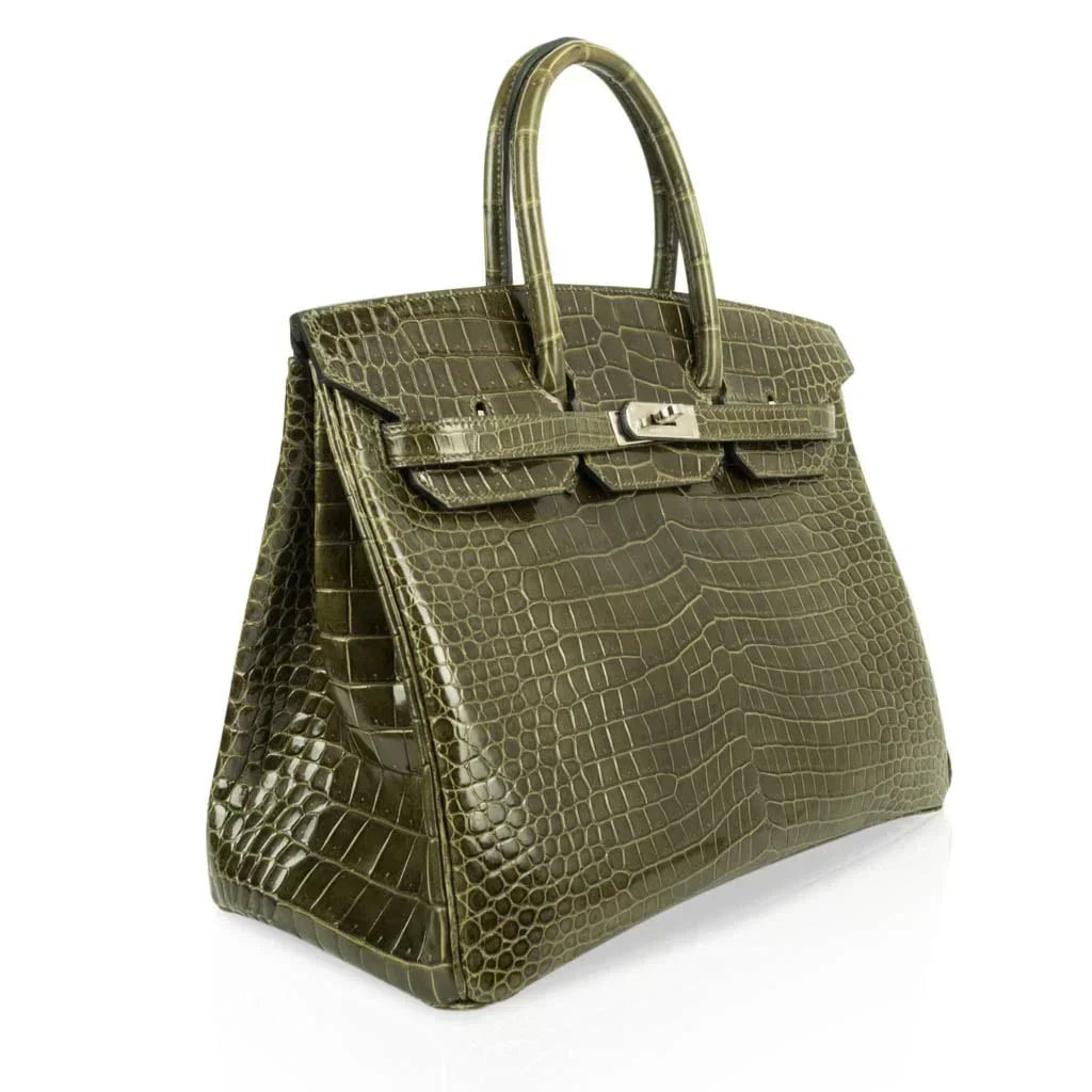👜Birkin 35 Bag Vert Veronese Porosus Crocodile Palladium Hardware