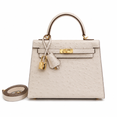 Kelly Sellier 25cm Craie Ostrich Gold Hardware Premium Women Shoulder Purse
