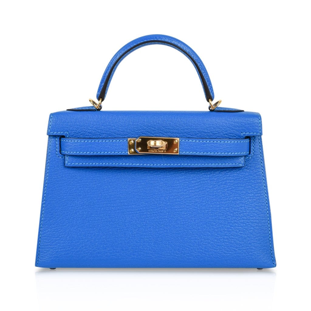 👜Kelly 20 Mini Sellier Bag Blue Hydra Chevre Leather Gold Hardware