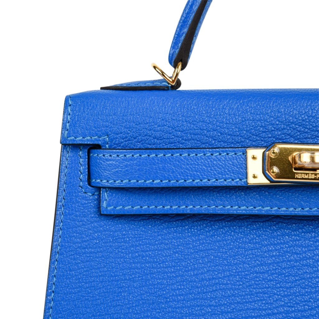 👜Kelly 20 Mini Sellier Bag Blue Hydra Chevre Leather Gold Hardware