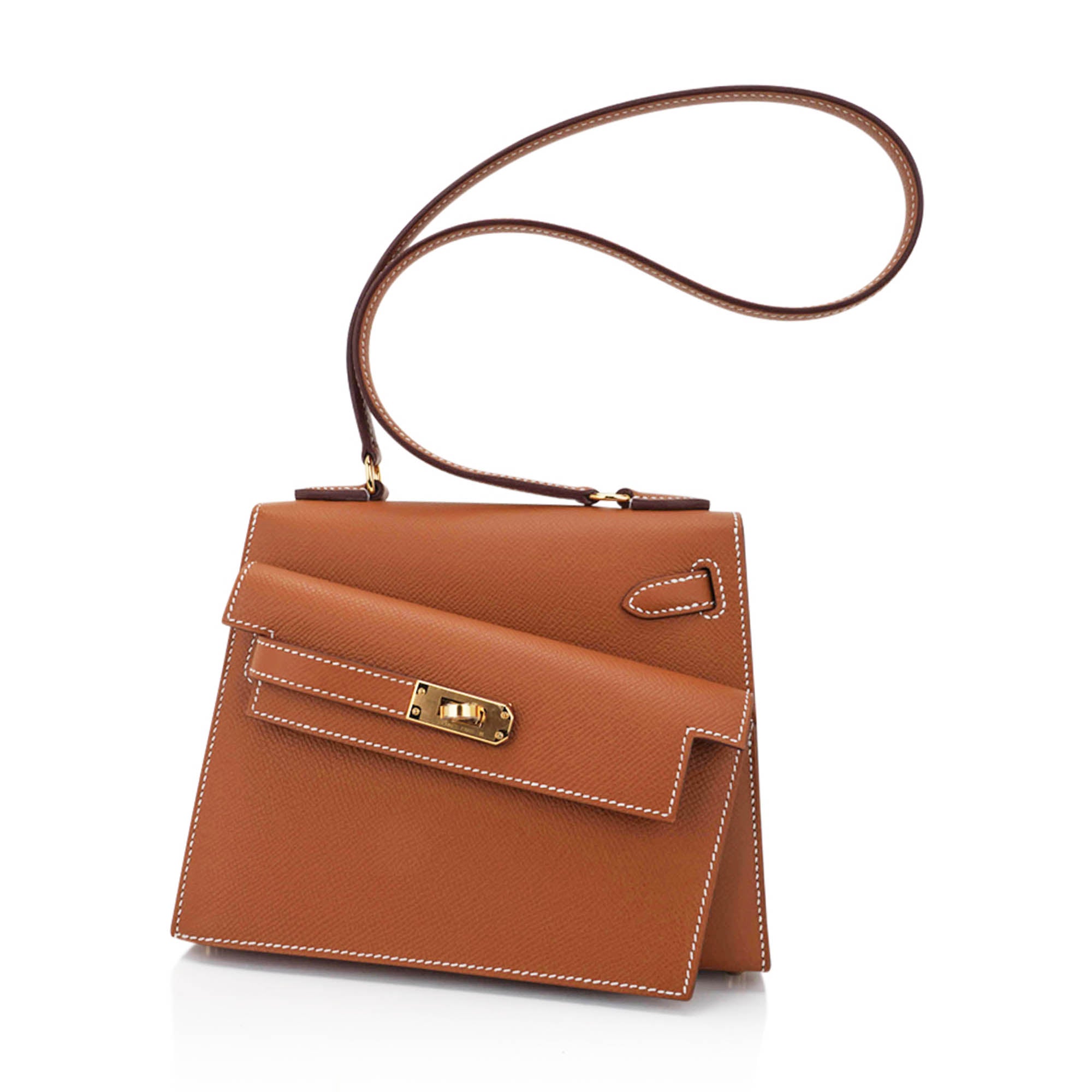 👜Limited Edition Kelly en Desordre Mini 20 Sellier Bag Gold Epsom Leather with Gold Hardware