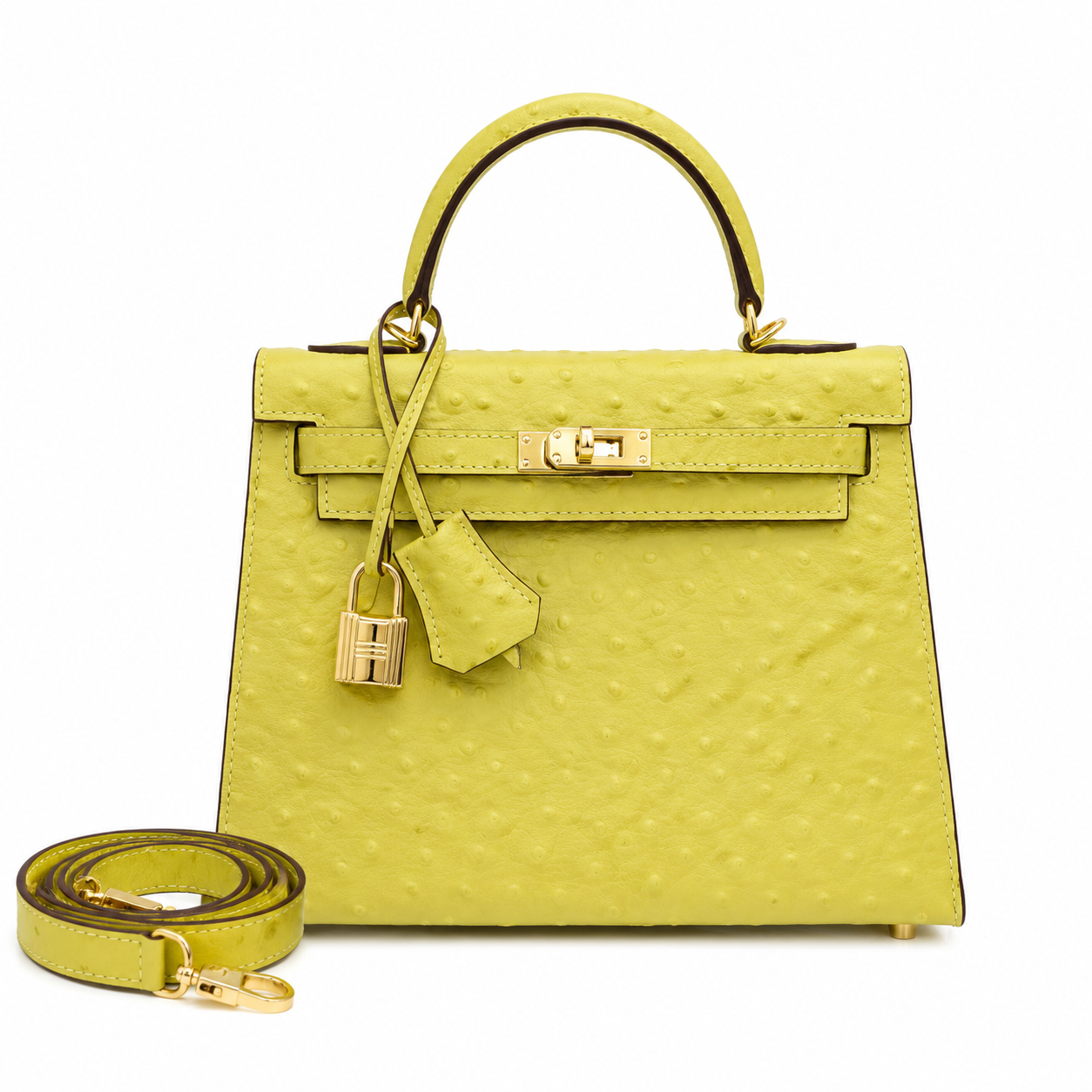 Kelly Sellier 25cm Jaune Poussin Ostrich Gold Hardware Designer Women Shoulder Handbag