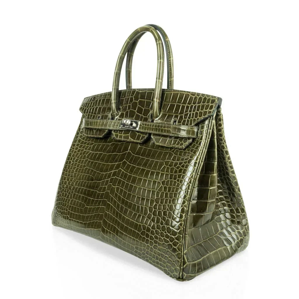 👜Birkin 35 Bag Vert Veronese Porosus Crocodile Palladium Hardware