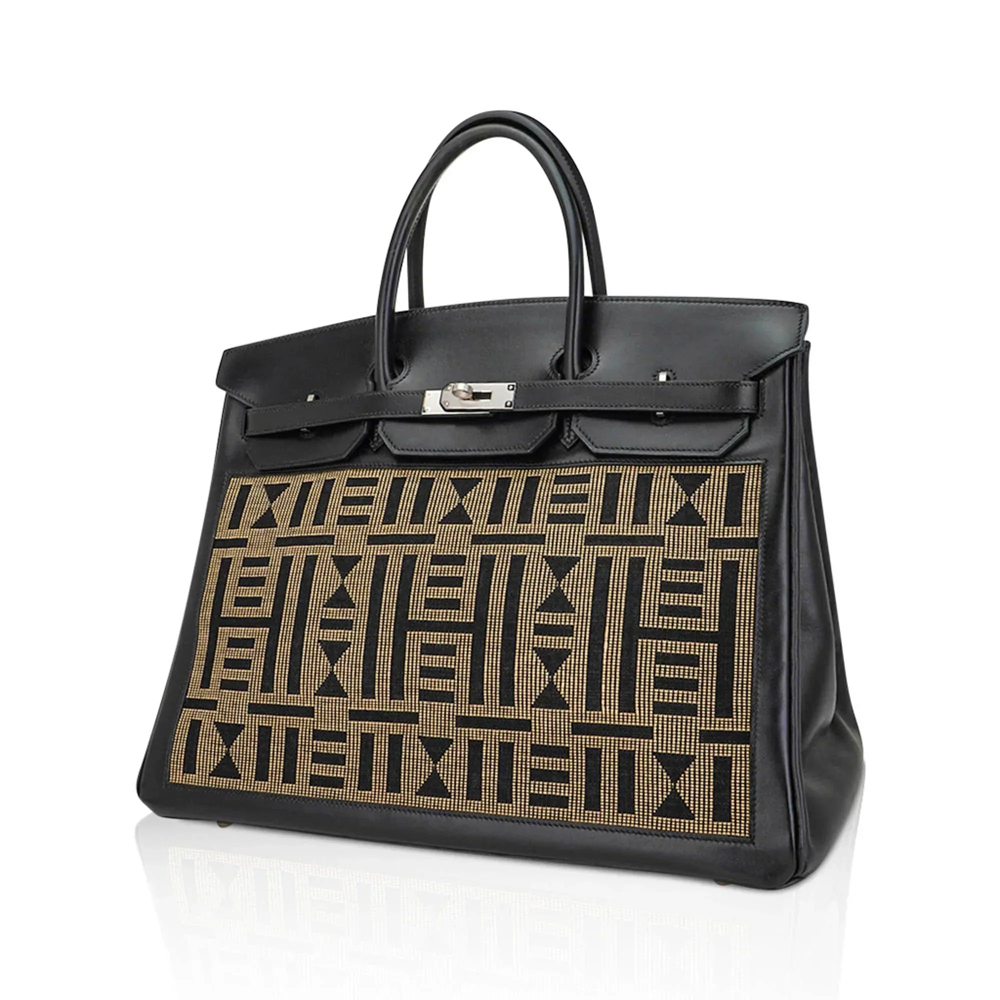 👜Limited Edition Vintage Horizons Birkin 40 Black Box Leather with Gold Embroidered Toile