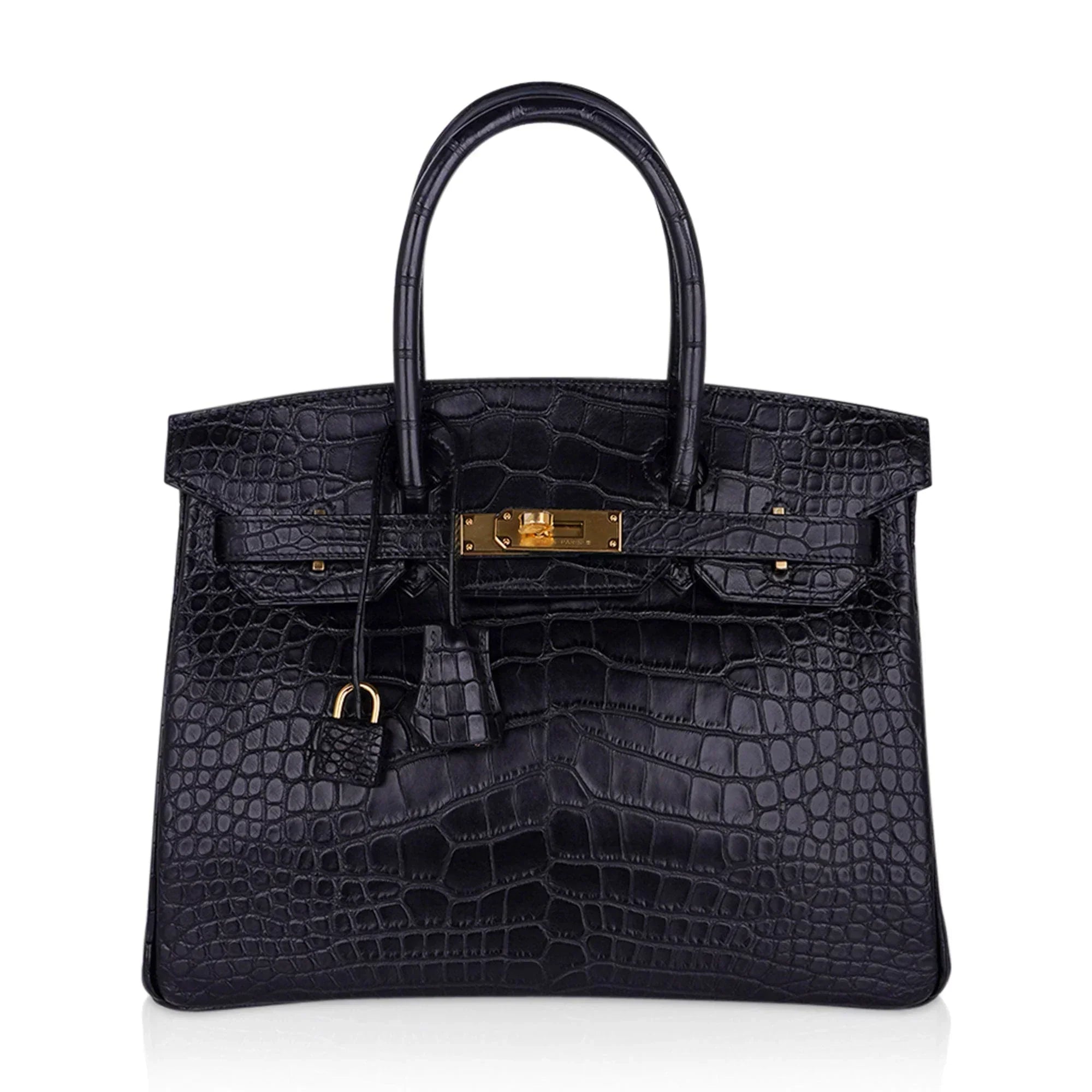 👜Birkin 30 Matte Alligator Black Bag Gold Hardware