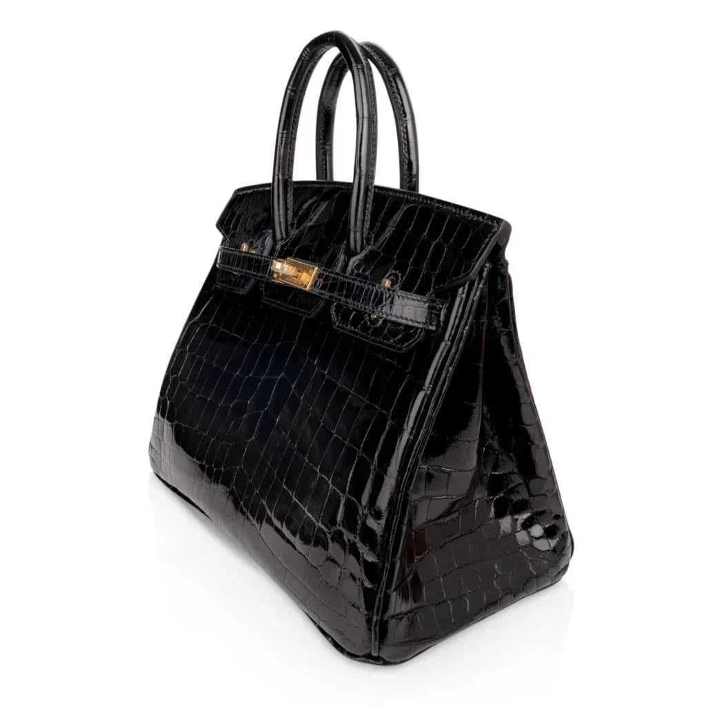 👜Birkin 25 Bag Black Crocodile Lisse Gold Hardware