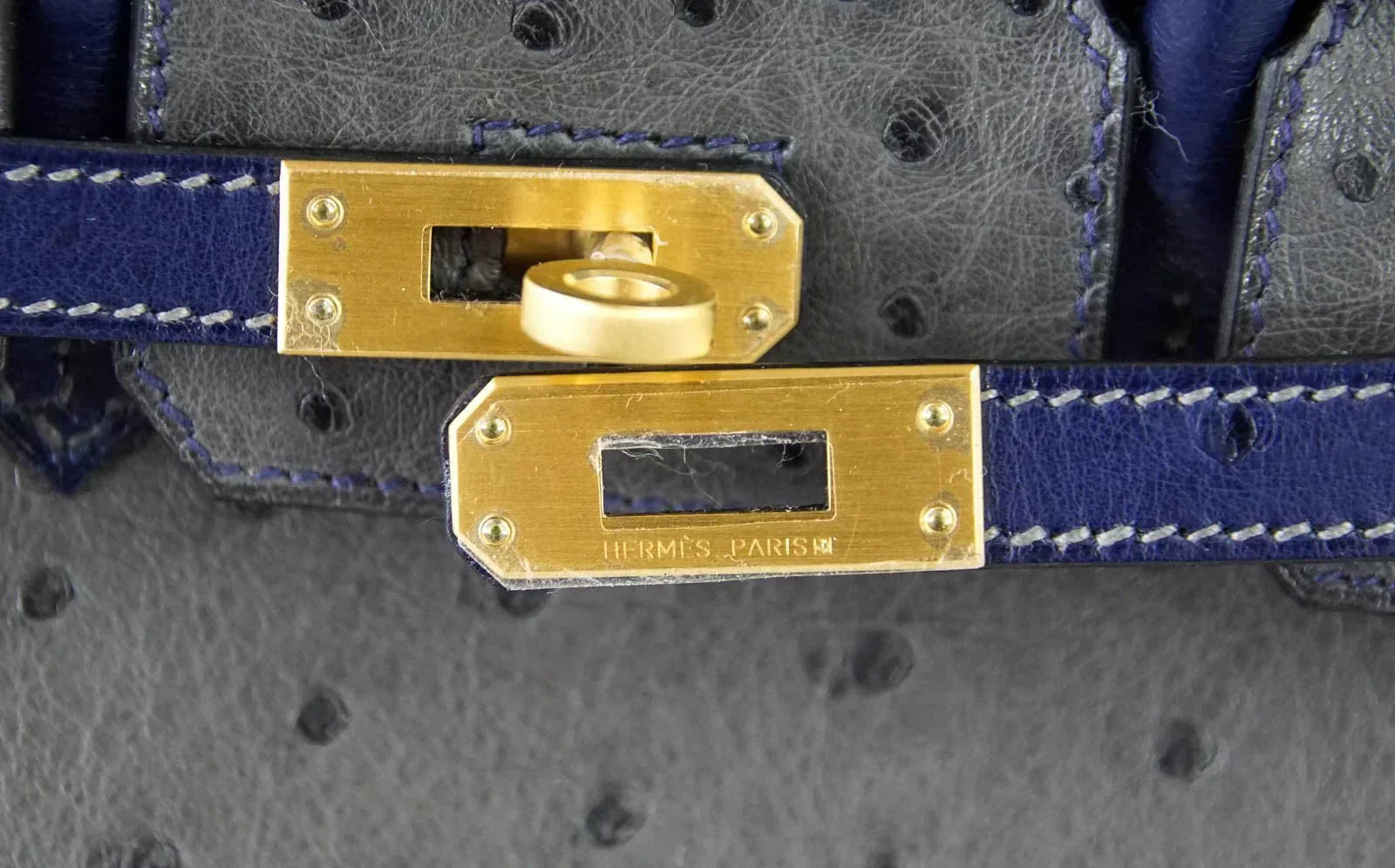 👜Birkin 25 Bag HSS Ostrich Gris Agate/Blue Sapphire Brushed Gold