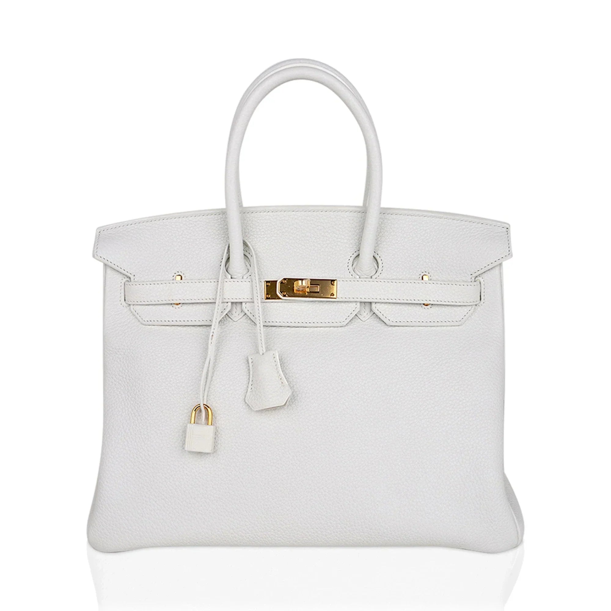 👜Birkin 35 Bag White Gold Hardware Clemence Leather New